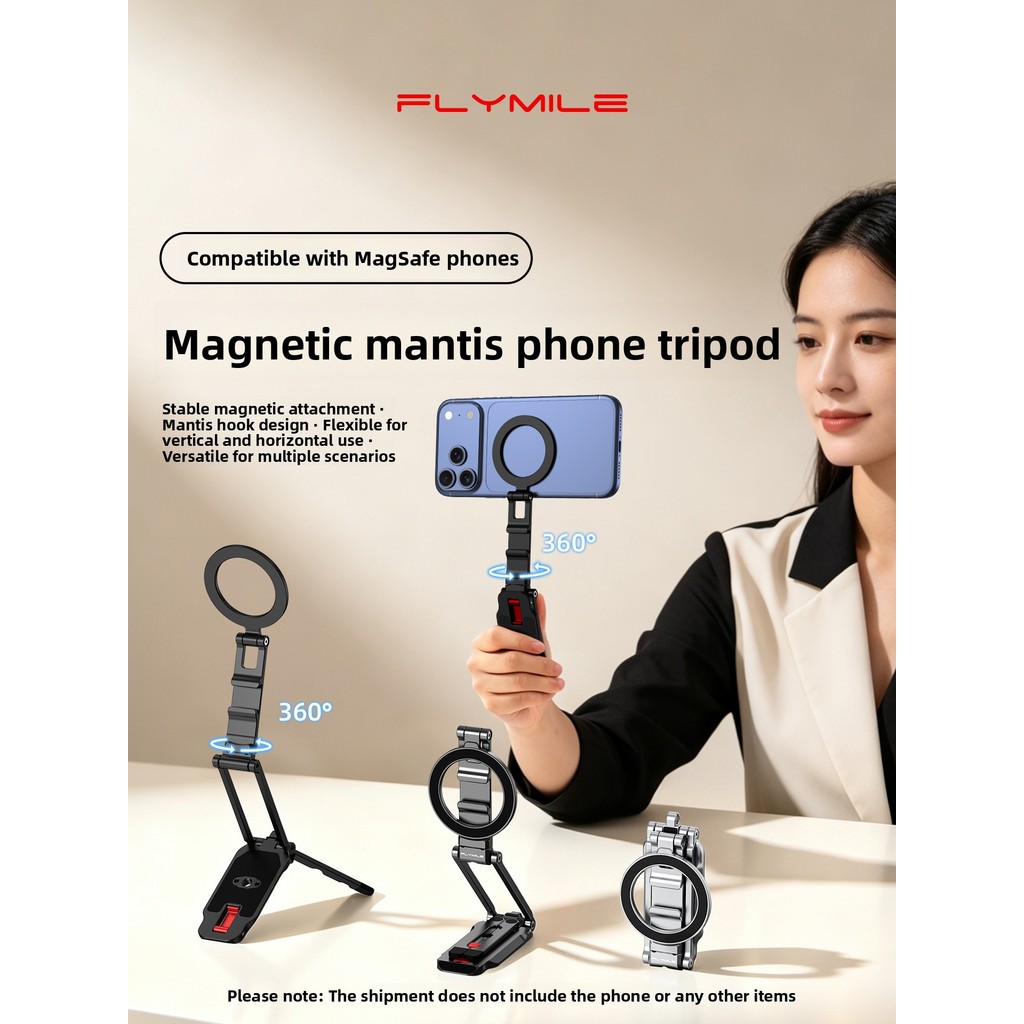 Compatível com iPhone 18: Suporte de tripé giratório Magsafe da Mantis para fotografia com iPhone, com braçadeira de met