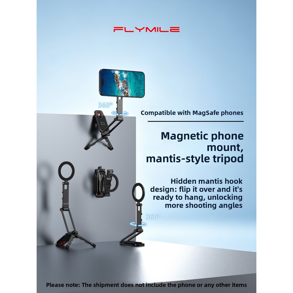 Tripé giratório Mantis Magsafe para fotografia com iPhone, compatível com iPhone 18: clipe de metal dobrável.