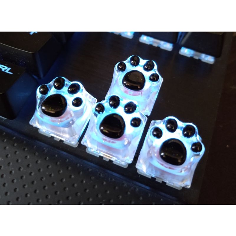 Keycaps de patinha kit 4 teclas para teclado mecânico preto e transparente