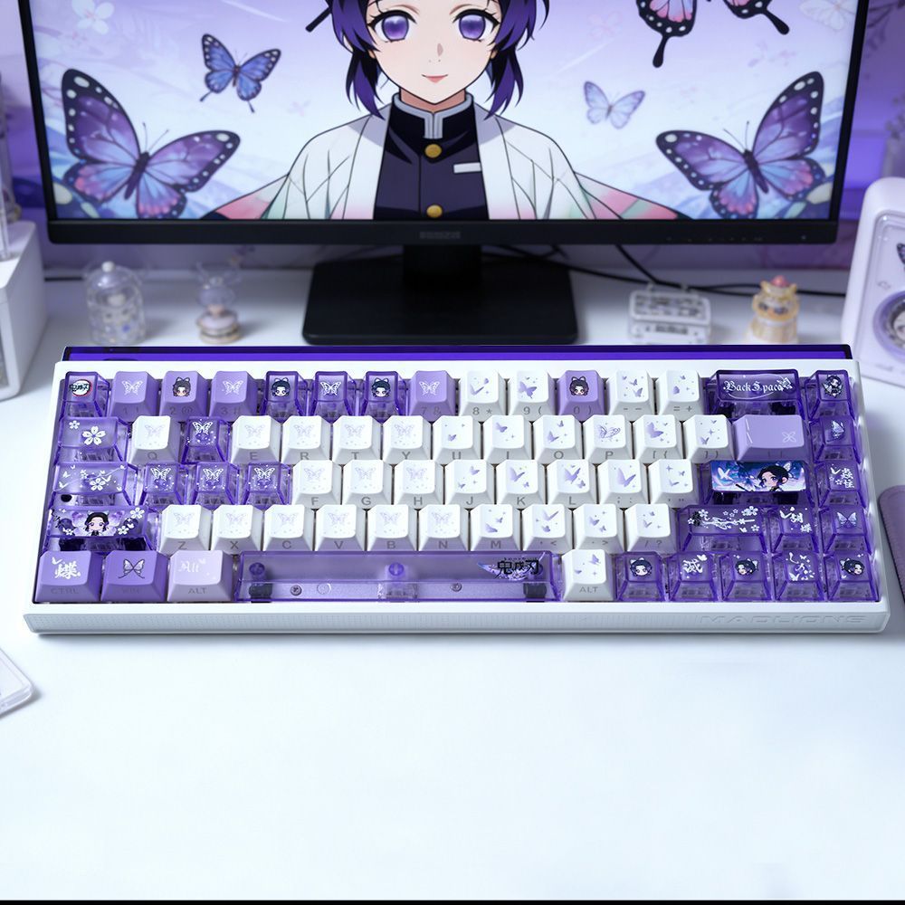 Shinobu Kocho Keycap Cherry Profile 74/140 Teclas PBT PC Sublimação De Tinta De Cinco Lados Cool Anime Matte Transparent