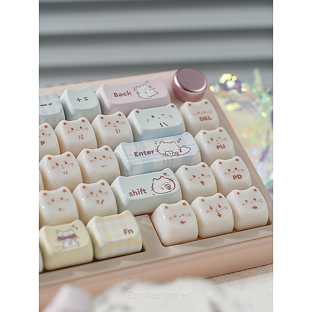 Ganancioso gatinho keycap MAO altura Original orelhas de gato PBT sublimação teclado mecânico bonito PC Semi-transparent