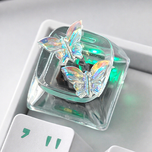 Keycap artesanal transparente borboleta para teclado mecânico customizado tecla fofa