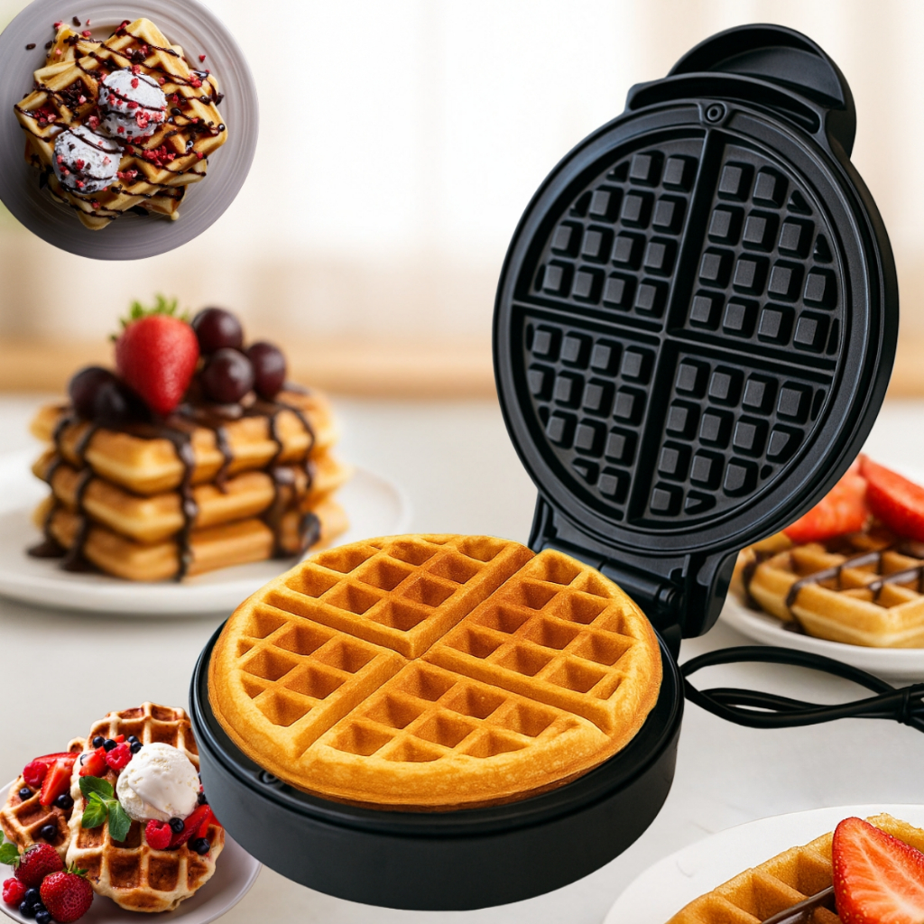 Máquina Waffle Elétrica Portátil Panqueca Automático maker wafer Antiaderente  Assar Premium 1000W