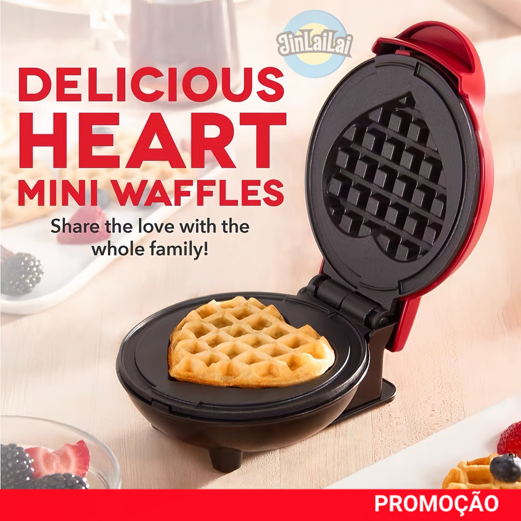 Mini Máquina De Fazer Waffles Elétrica Portátil De Coração Café Da Manhã Casa Cozinha Panquecas 220V e 110V