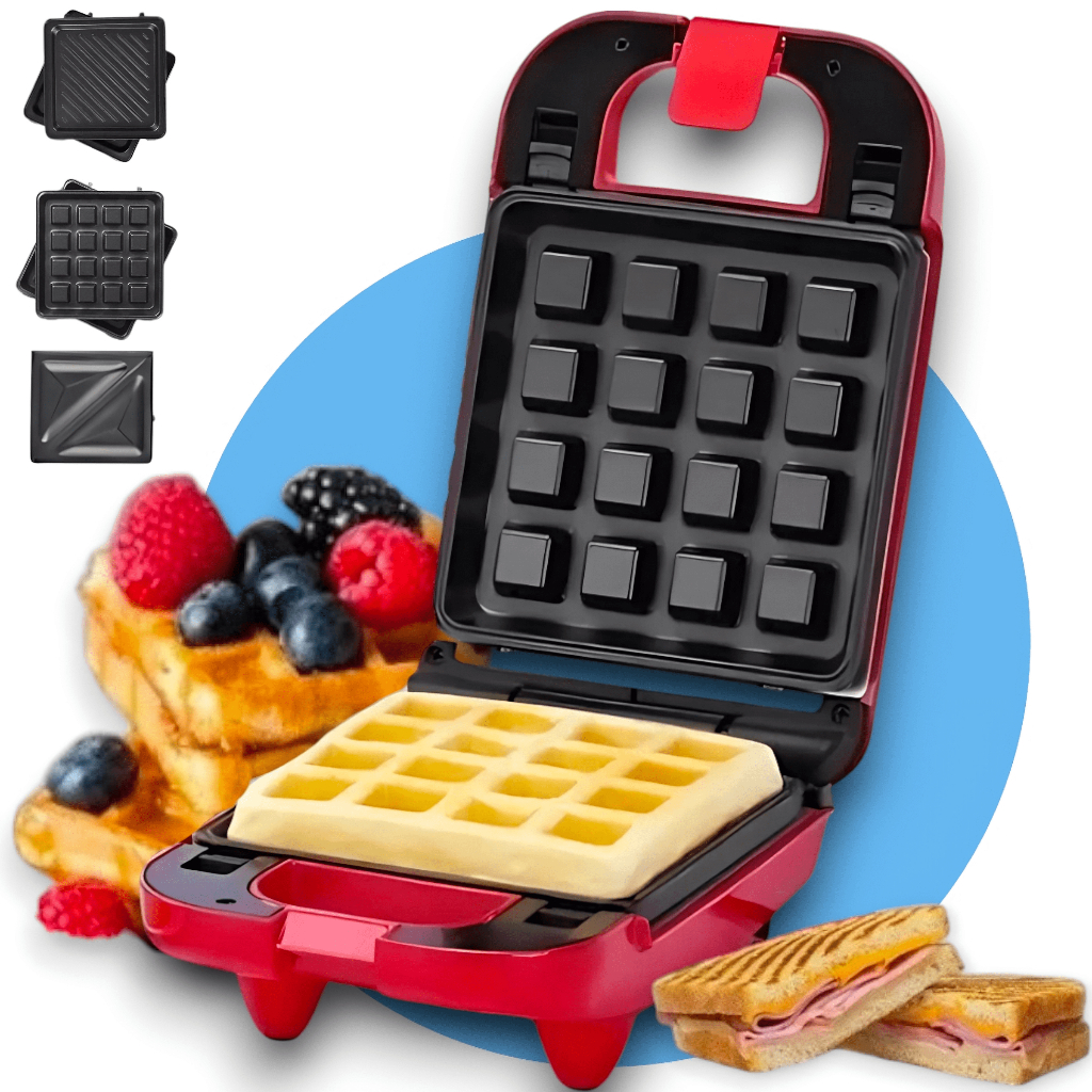 Mini Máquina de Waffles Sanduicheira Elétrica Portátil Grill Casa Cozinha Fazer Panquecas Automático 110V