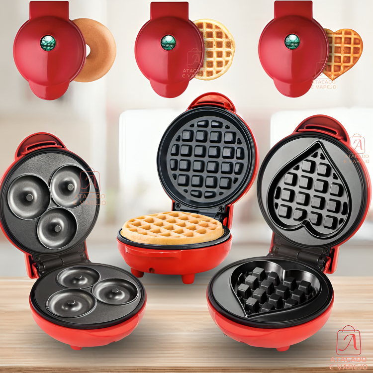 Máquina Para Fazer Waffle Em Forma De Redonda / Coração / Donuts Rosquinhas Pequena Portátil 350w Mini Elétrico110V/220V