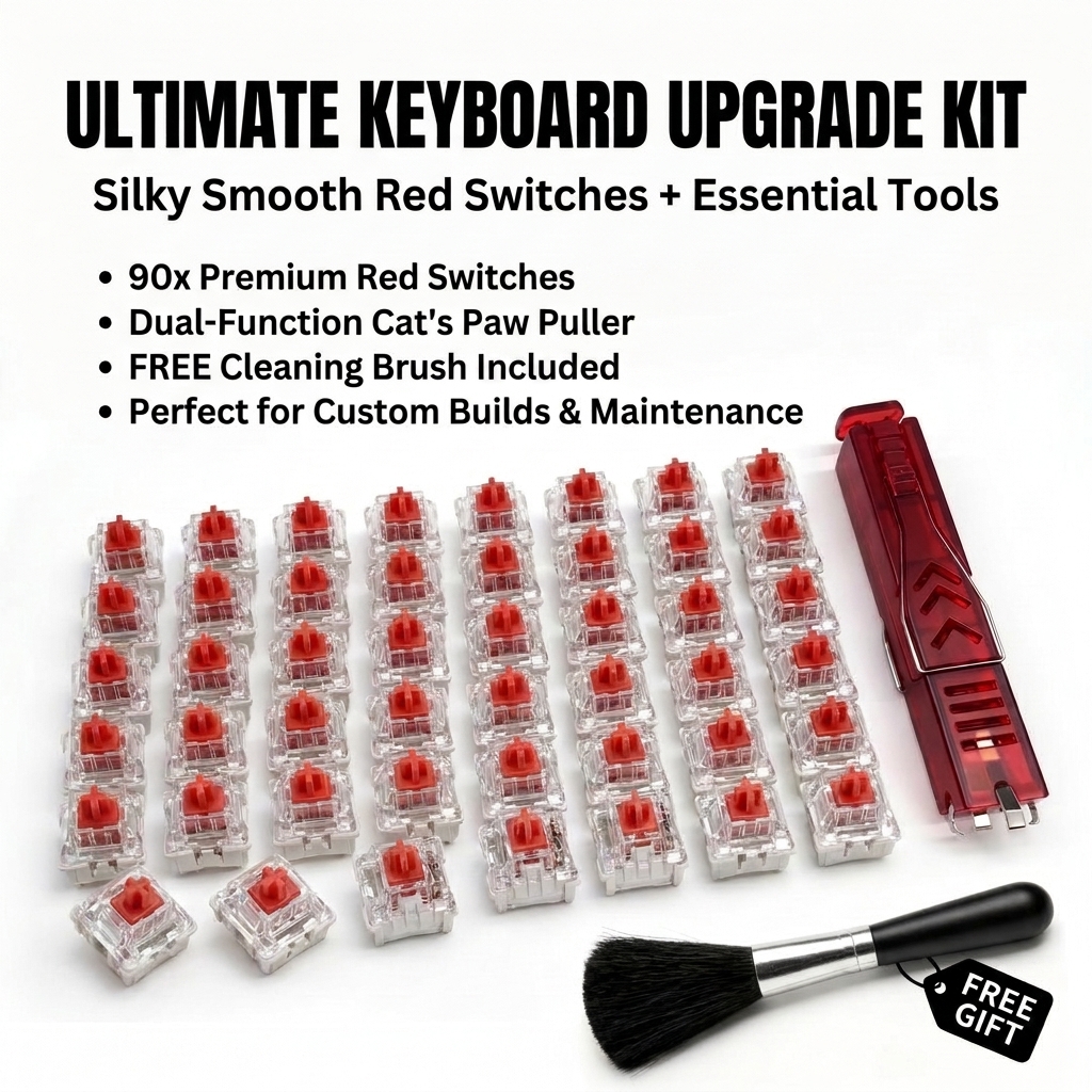Kit de Interruptores Red Switch 90 unidades 3 pinos Linear MX Red com Extrator de Interruptor de Tecla de Dupla Função e