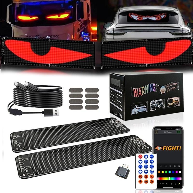 CLEC CLEC 1-2 Pçs Diabos Olho LED Tela De Luz Do Pára-Brisa Carro USB Plug-in DIY Aplicação Controle Rolamento Display