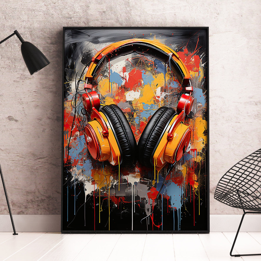 Quadro Decorativo Para Sala Quarto Loft Airbnb Studio Street Art Moderno Fone Gamer Com Moldura