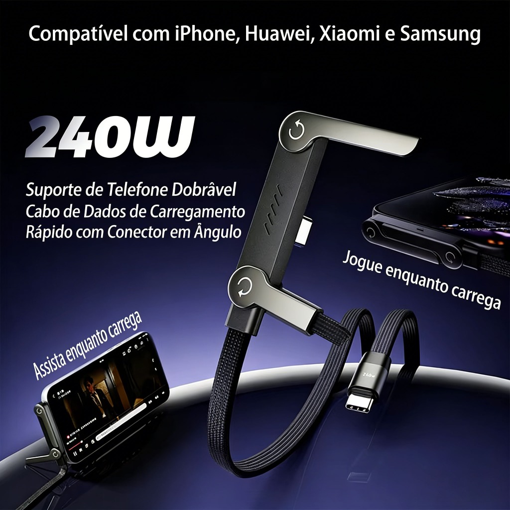 Cabo De Dados 240W 1.5M Com 90 ° Suporte Para Cotovelo Jogos , Carregamento Rápido , Capa Dobrável Telefone