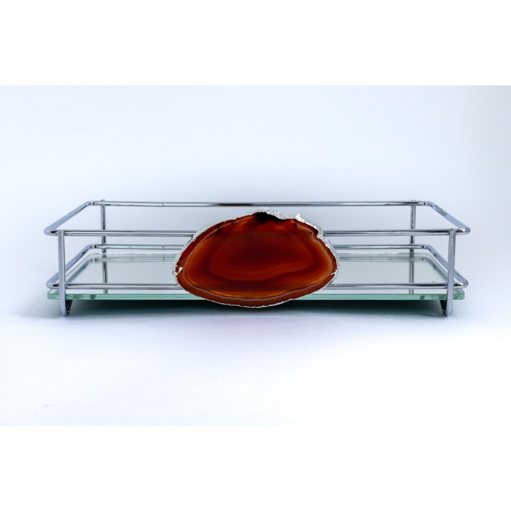 Bandeja de Lavabo Espelhada Fence Ágata Ambar Cromada Hara