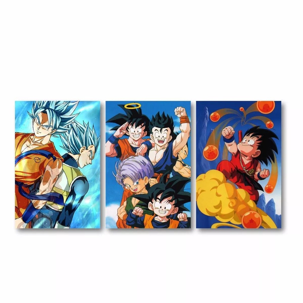 Quadros Decorativos Mosaico Anime Dragon Ball Goku Picolo 001 3 Peças 50x30