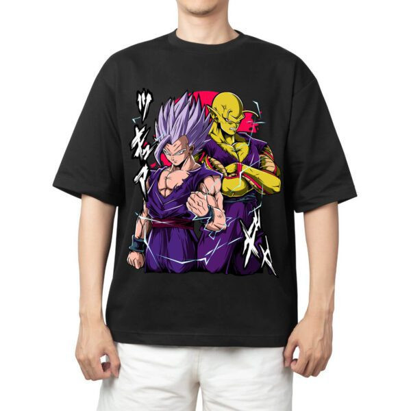 Camiseta Masculina Feminina Oversized Estampa Gohan Besta e Piccolo Laranja Dragon Ball Super Super Hero, T-shirt