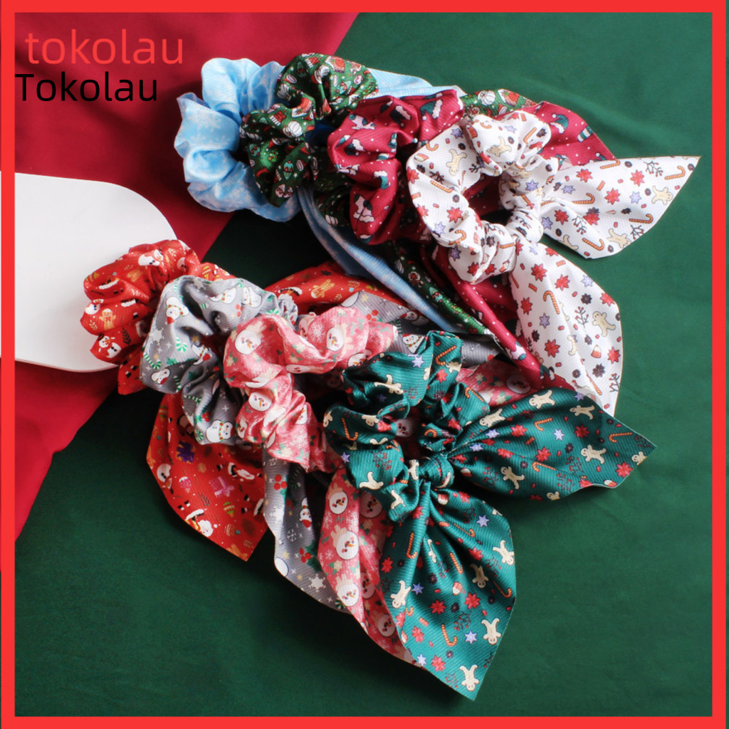 Soft Fabric Ponytail Holders Gentle Hair Accessories for Party Christmas Scrunchies for Women Girls Elastic with Ribbon