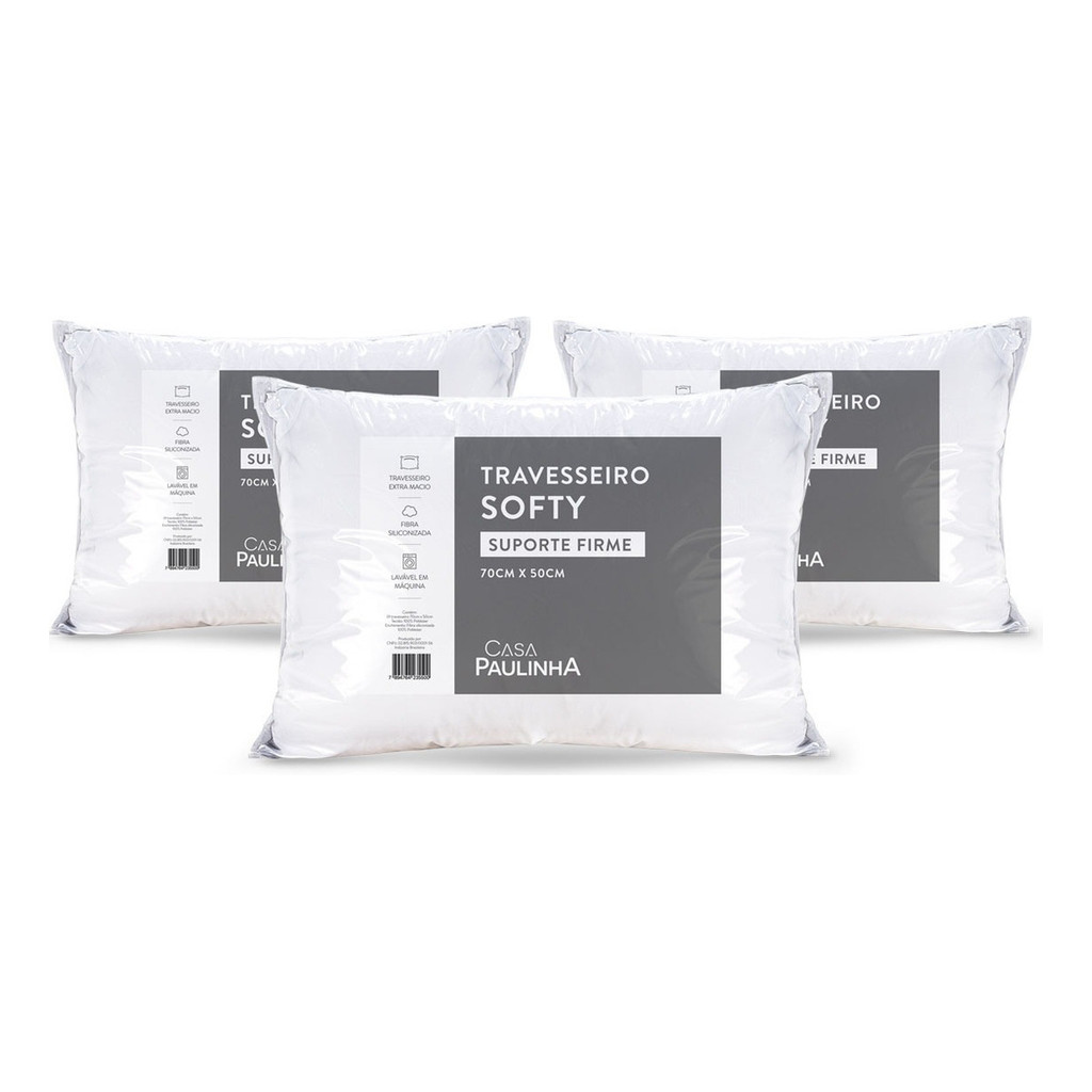 Kit De 3 Travesseiros Soft Firme 70x50 Suporte Alto Macio