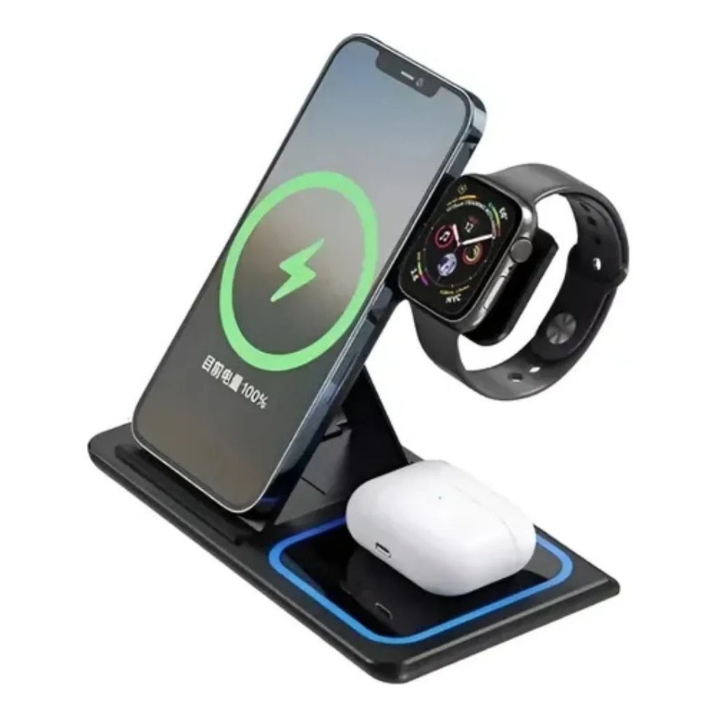 Carregador Sem Fio Peining PEI-WS11 3 em 1 – Base Rápida para Celular, Relógio e Fone ⚡