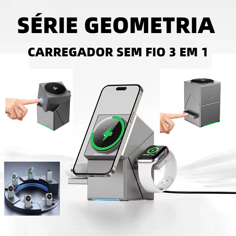 Estação de Carregamento 3 em 1  Carregue seu celular, relógio e fones ao mesmo tempo Peining PEI-WS27