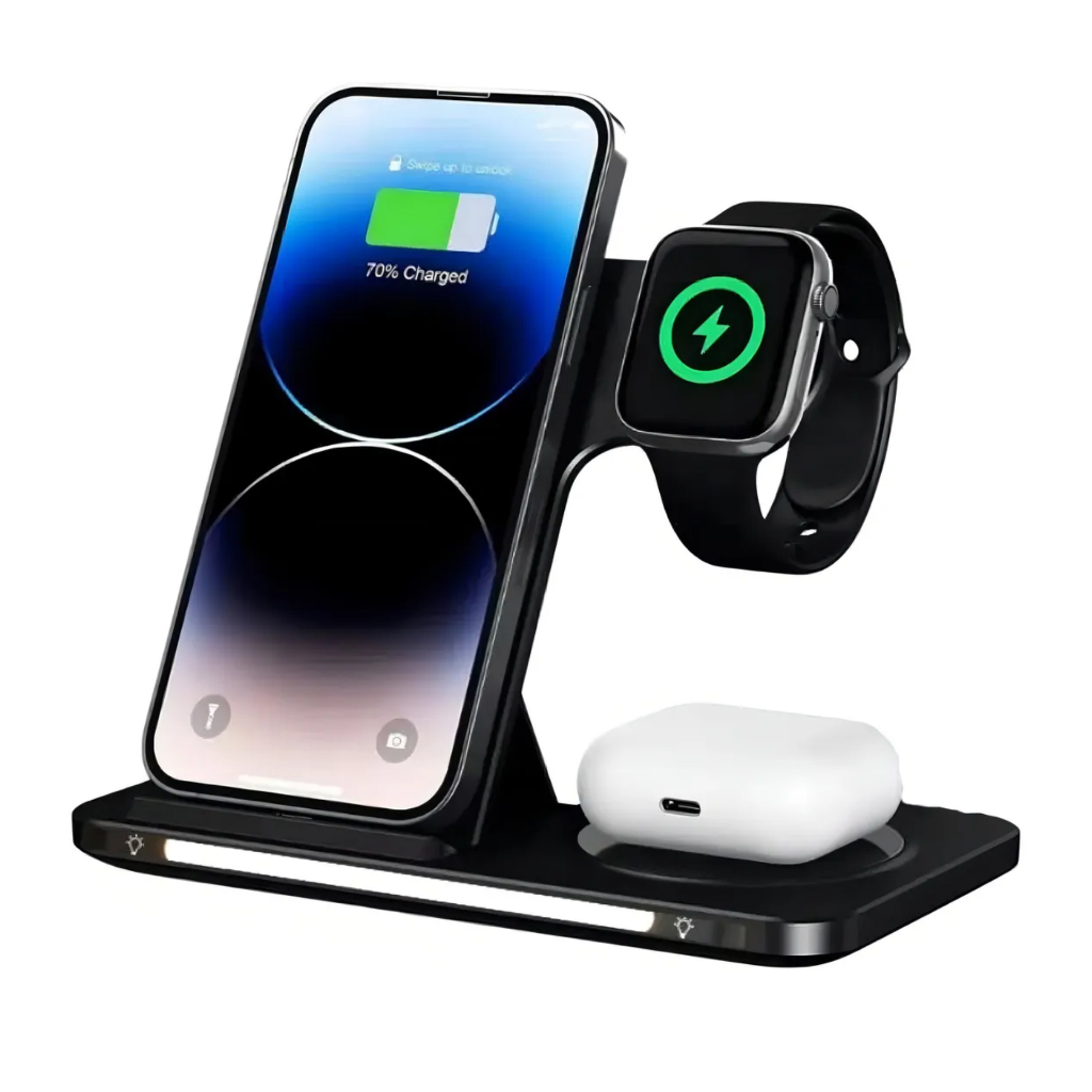 Carregador Por Indução 3 Em 1 Celular Relógio Fone 15w