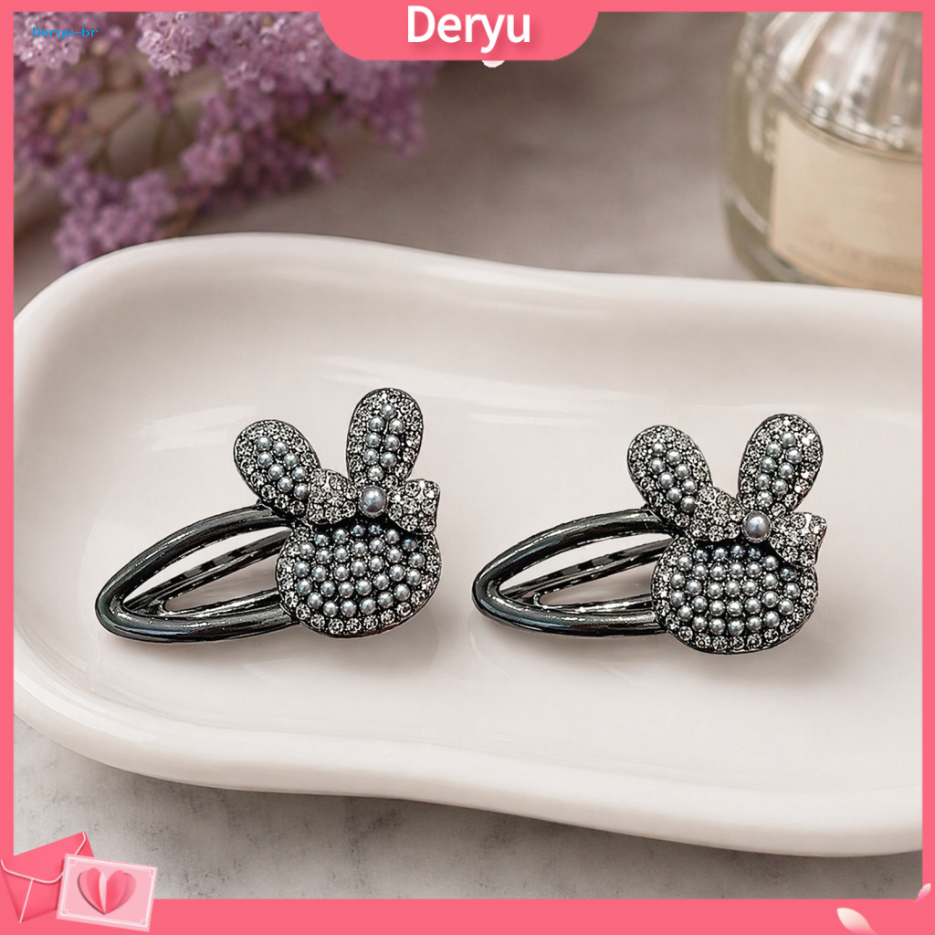 Imitation Pearls Hair Clip 3d Rabbit Pearl Lightweight Rhinestone Hairpin Retro Black Accessory Cute Girl Pin Gift for W