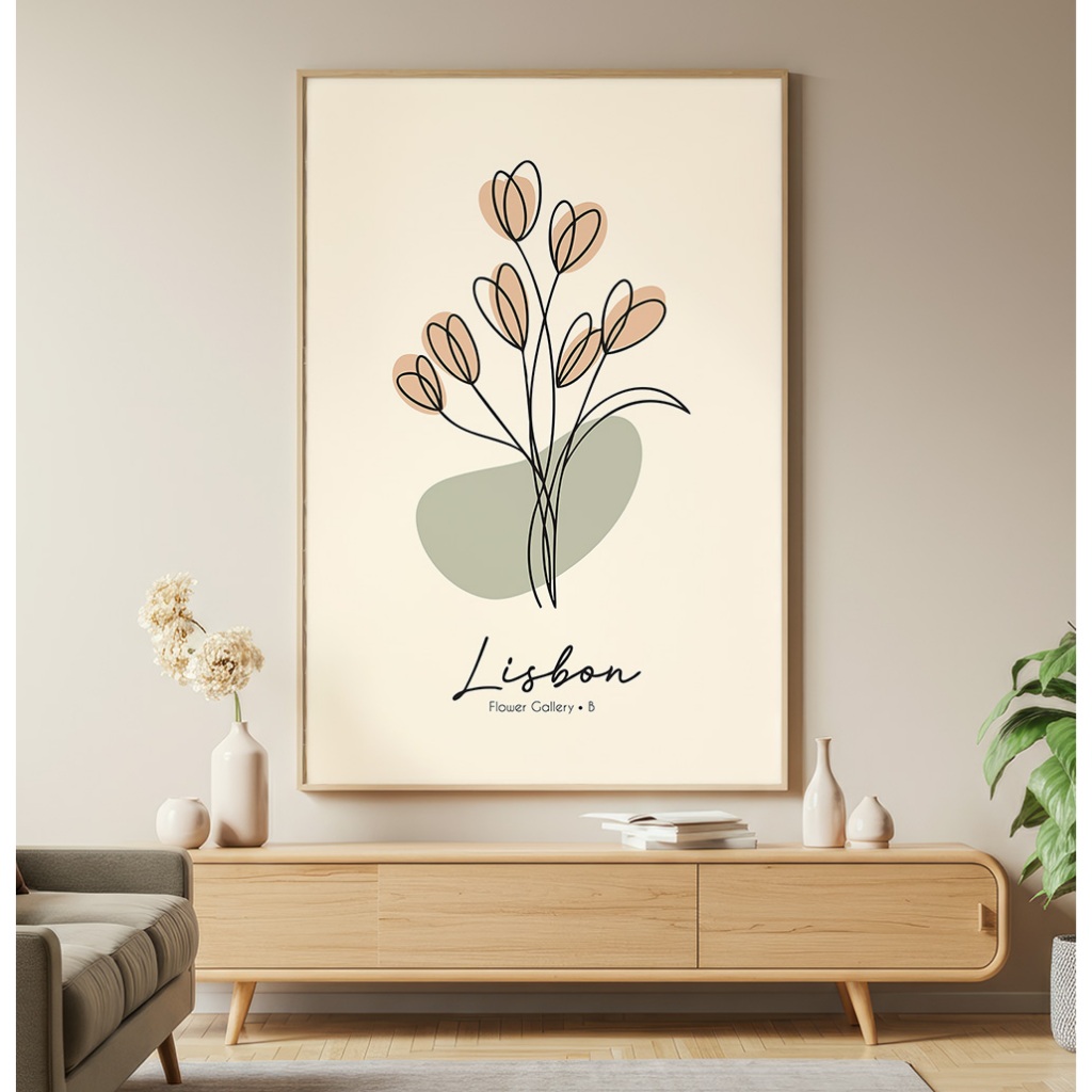 Quadro De Flores Minimalista Com Moldura Quadro Decorativo Sala Quadro Abstrato Feminino Lisbon
