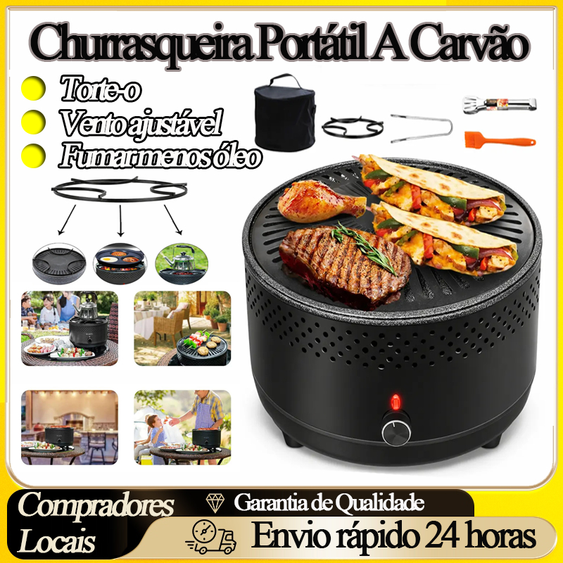 Churrasqueira Portátil A Carvão Biscuitt Steak Master Smoke & Fire USB Com Bag Portable Charcoal Grill with Bag