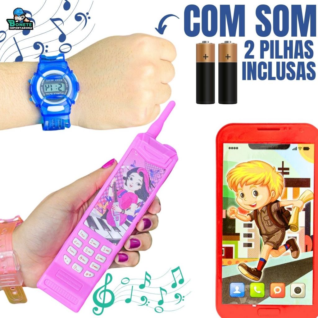 Kit Relógio Infantil Celular com Som