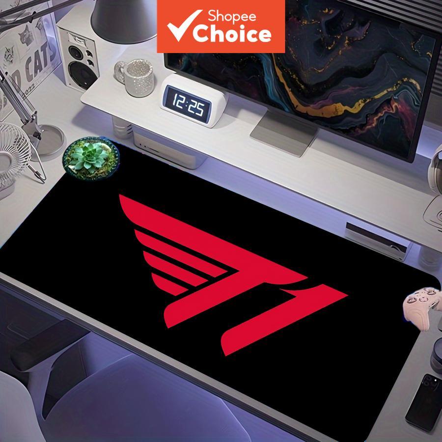 T1 Esports Logo Red Wing, Tapete de mouse gamer sólido preto, XXL, base de borracha antiderrapante