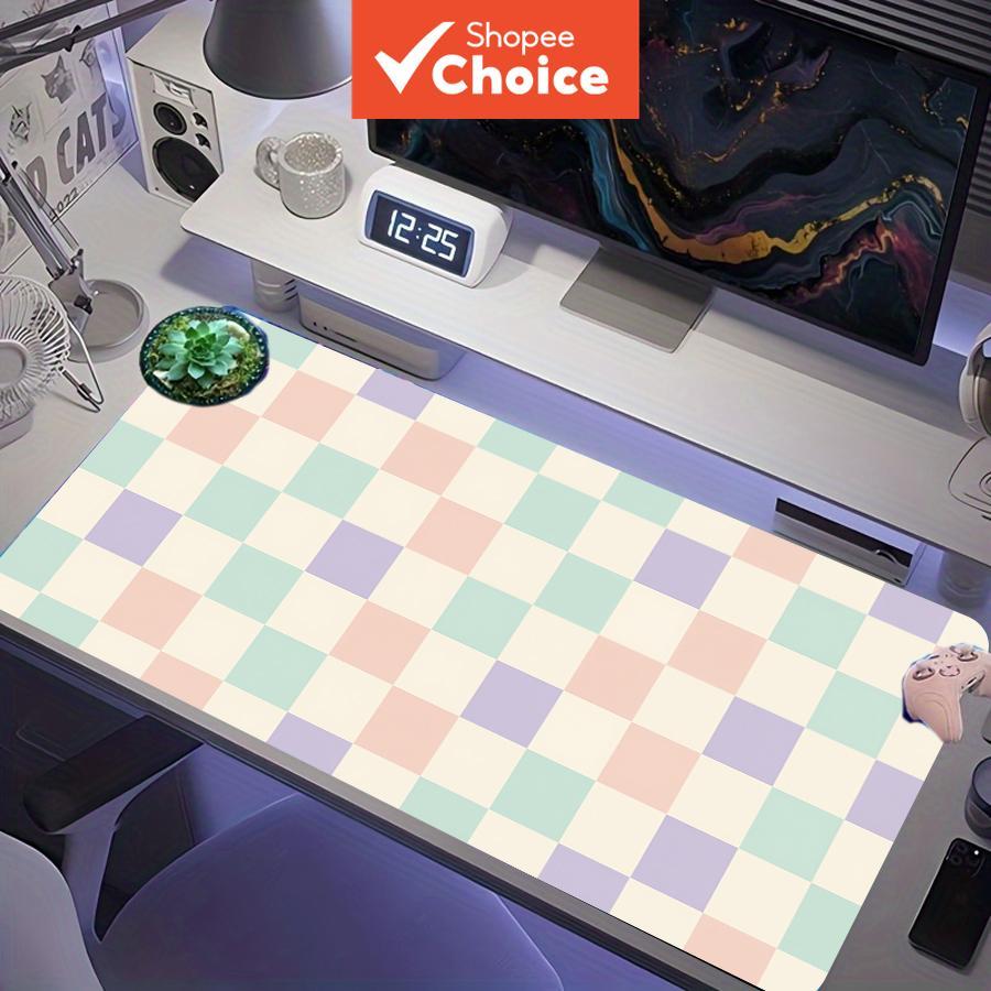 Tapete de mouse para jogos Pastel Macaron Checkerboard, tapete de mesa XXL