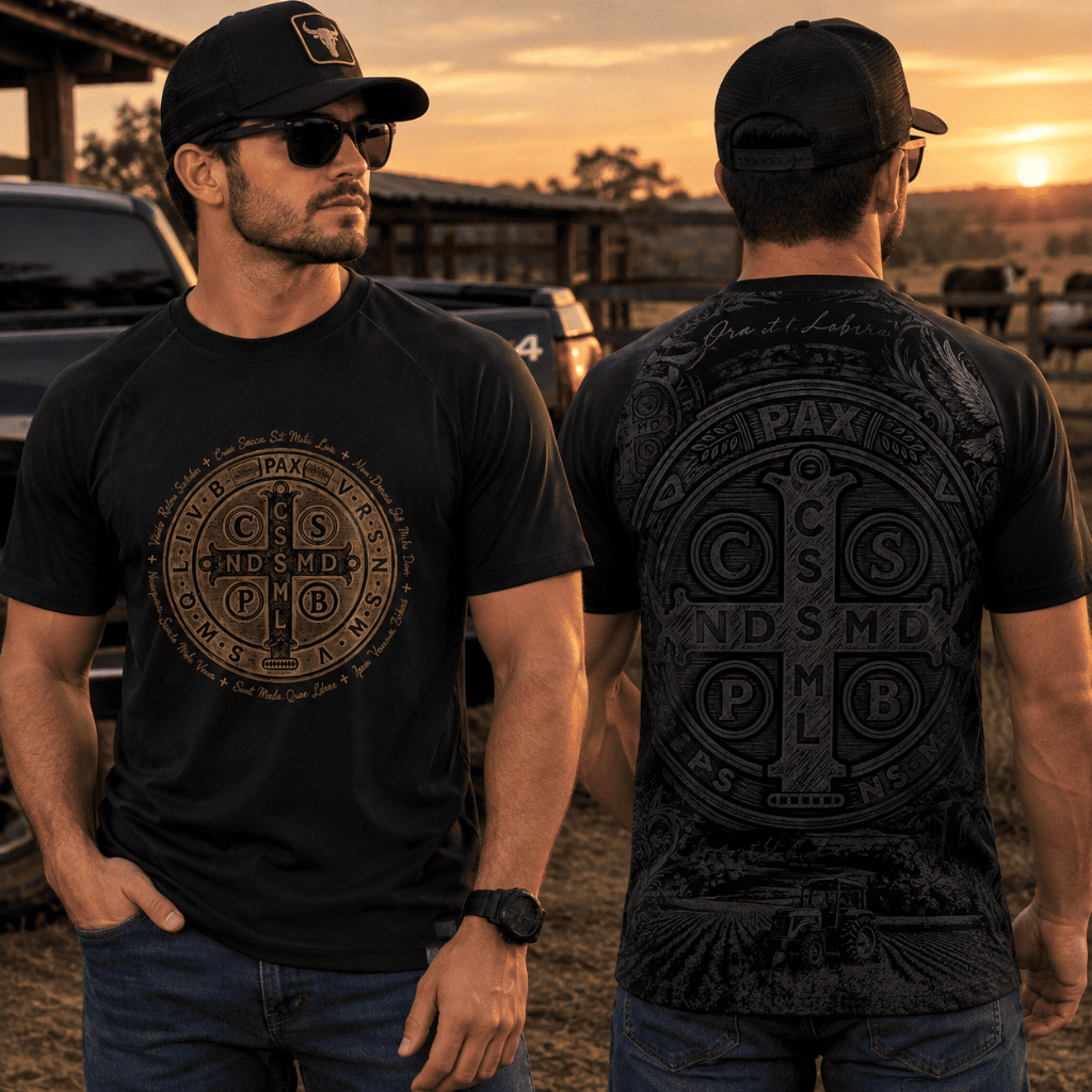 Camiseta Raglan Dry Fit São Bento Ouro Full Estampa Proteção UV50+ Antibacteriana Leve Confortável Unissex Secagem Rápid