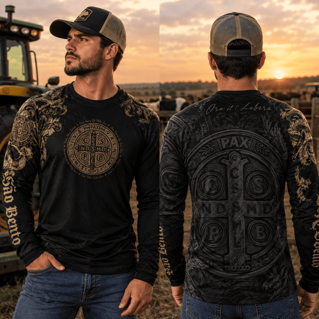 Camisa Manga Longa Dry Fit São Bento Ouro Full Estampa Proteção UV50+ Antibacteriana Leve Confortável Unissex Seca Rápid