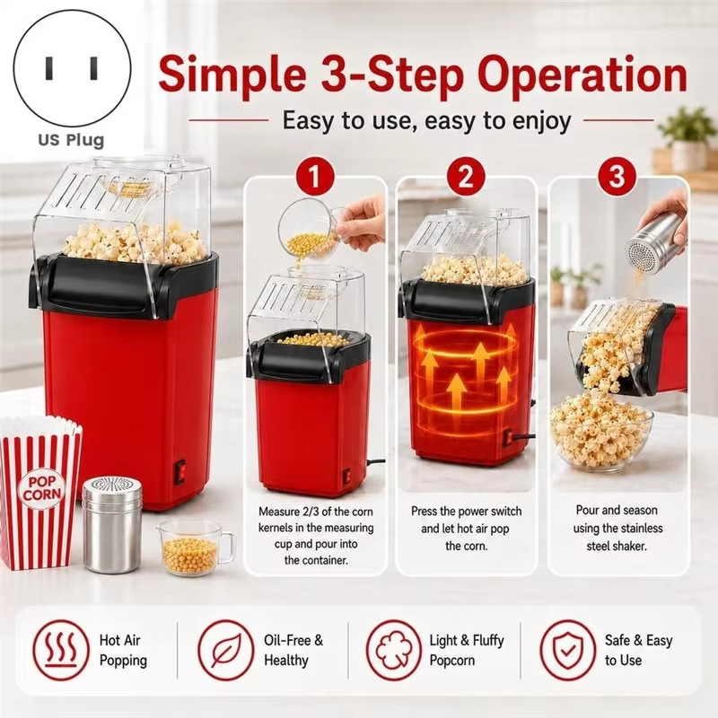Popcorn Machine High Popping Rate Fully Automatic Popcorn Machine Electric Air Popper Mini Popcorn Machine for Home Kitc
