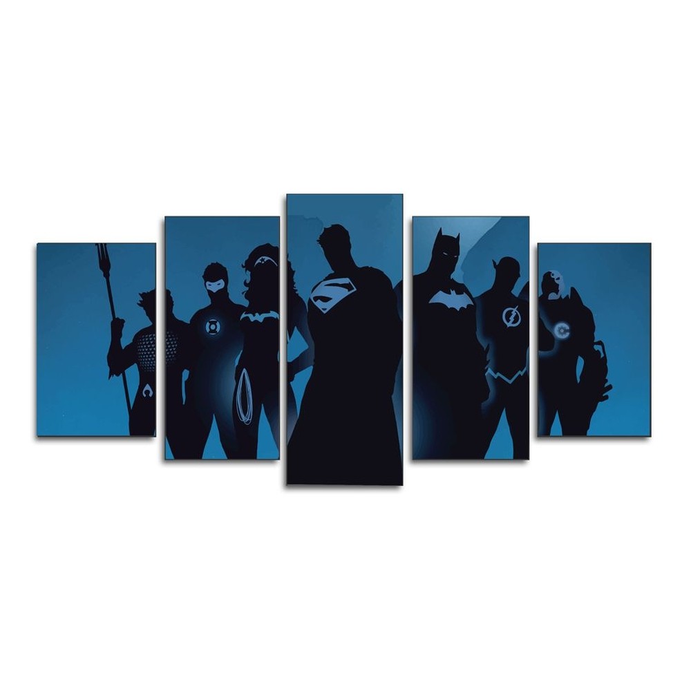 Kit 5 Quadros Decorativos Sala Quarto 135x60 Heroes Liga Da Justiça