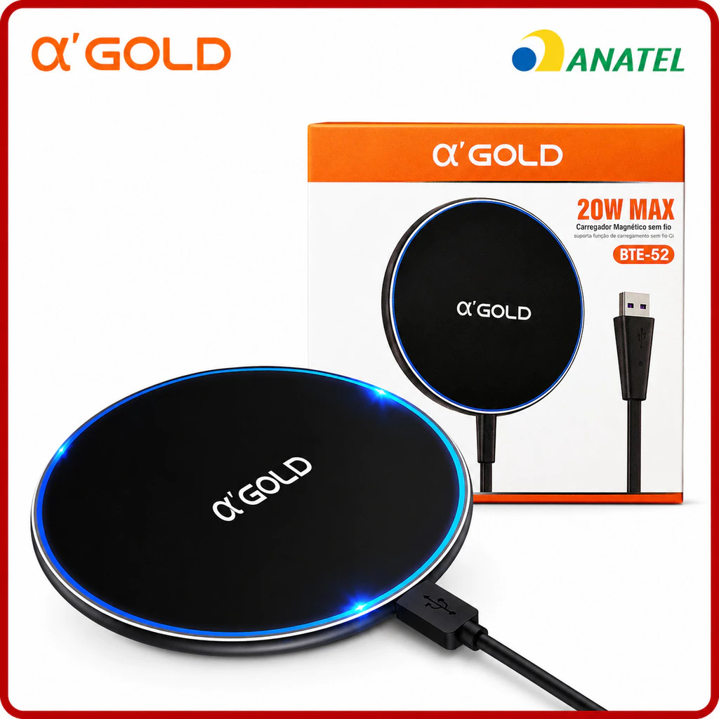 Α'GOLD BTE-52 20W Wireless Charger with Type-C Quick Connect, compatible with iPhone and Android, white/black.