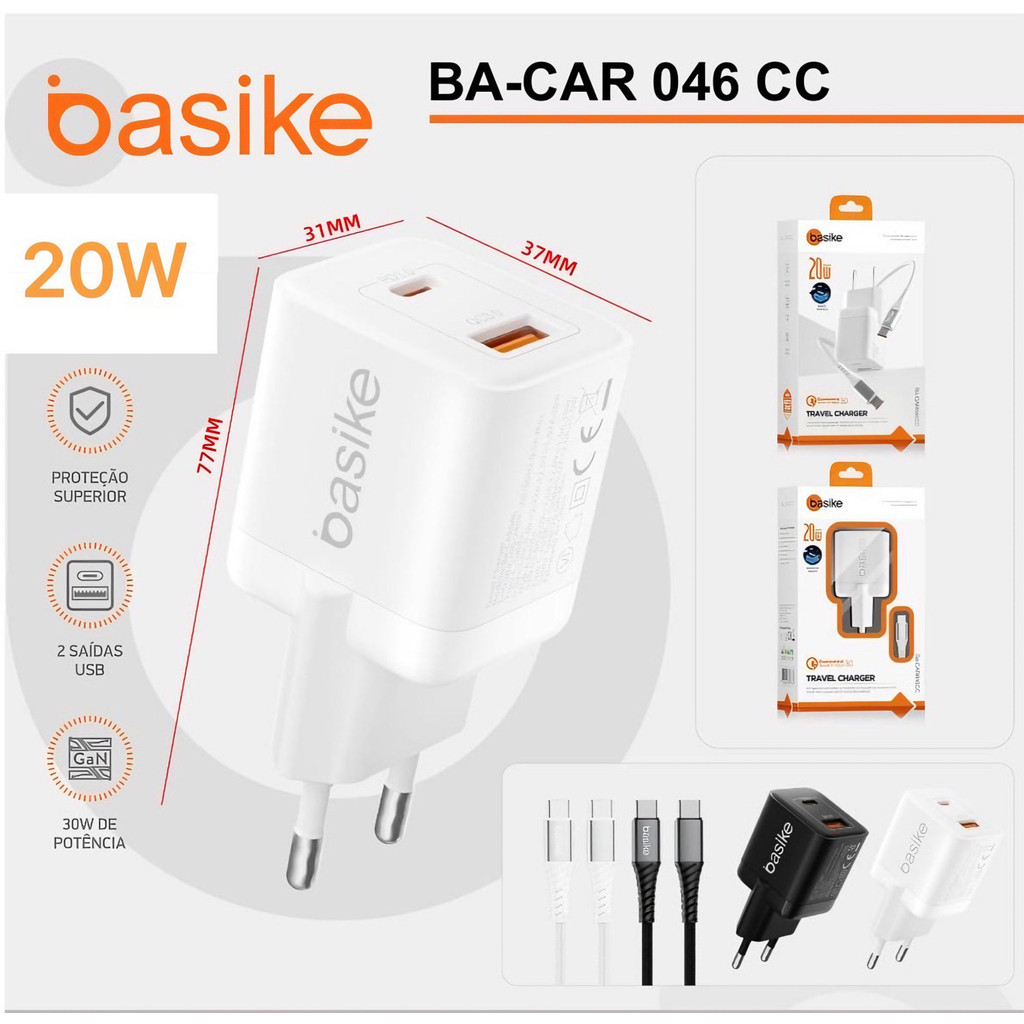 Kit Carregamento Seguro E Intelligente Sempre 20W Tecnologya 20W Gan Qualcomm Quick Charge 3.0 TRAVEL CHARGER