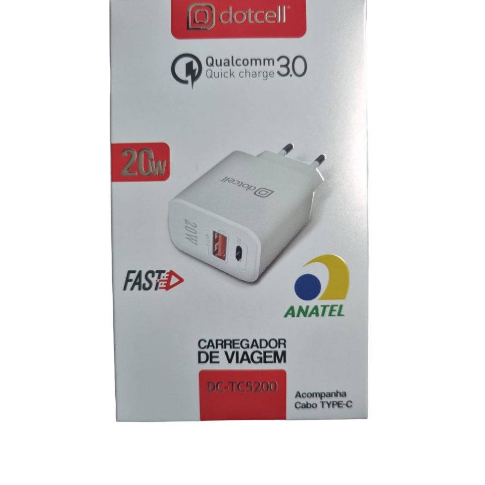 Carregador De Viagem 20W Turbo Dotcell Quick Charge 3.0 Tipo C Iphone DC-TC5200