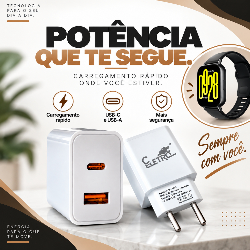 Tomada Carregador TURBO 40wats Para Celular, Tablet E Smart Watch