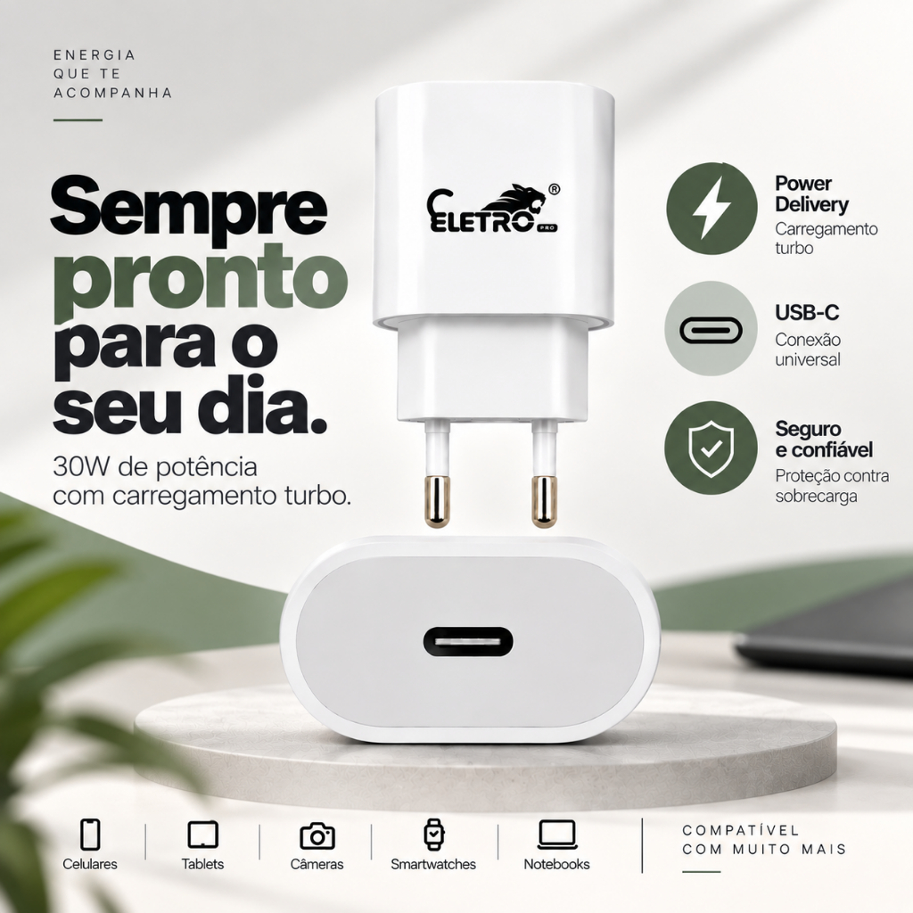 Tomada Carregador 30wats Para Celular, Tablet E Smart Watch