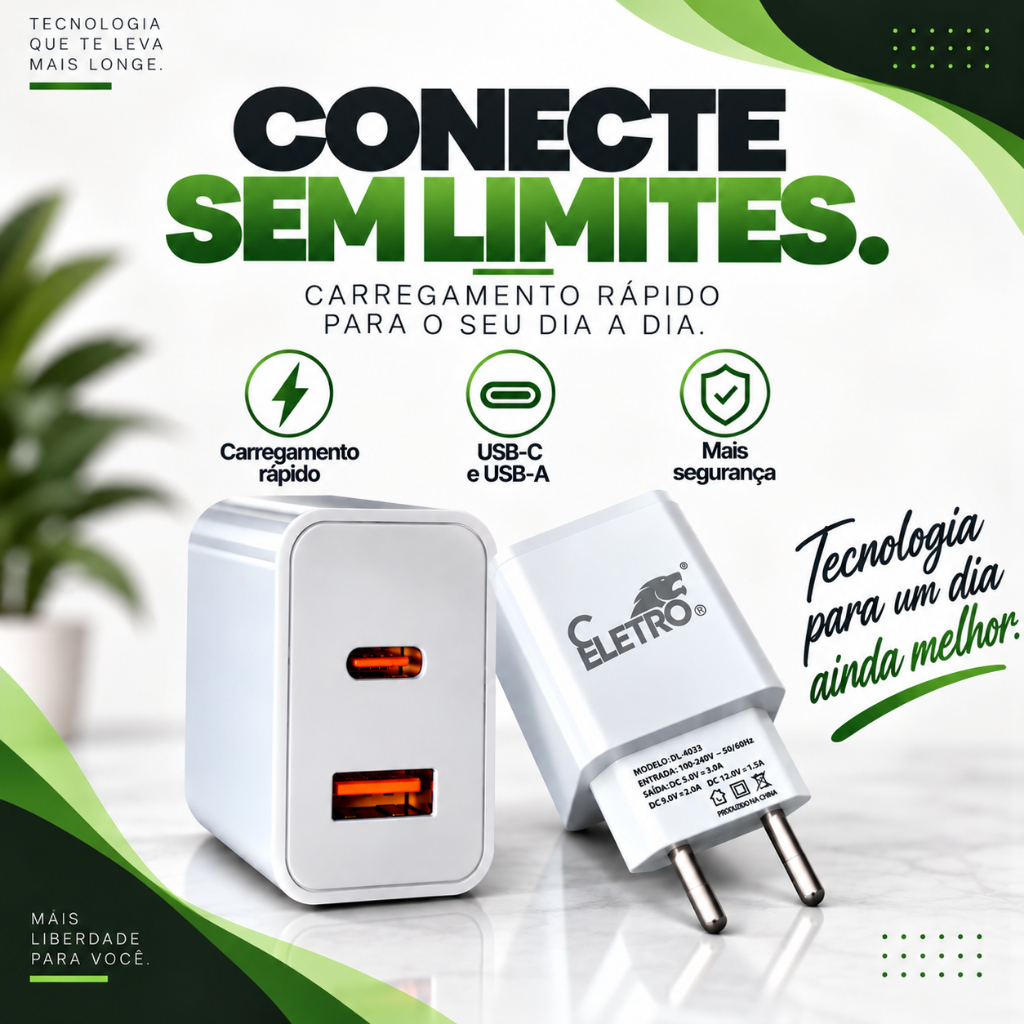 Fonte Carregador Tomada Usb Turbo 40w Para Celular, Tablet E Relógio Smart Watch