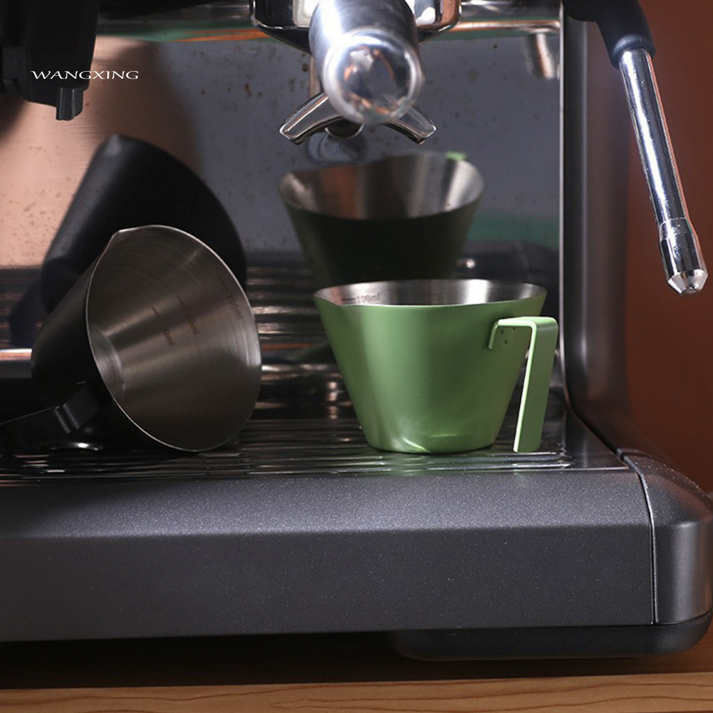 Milk Frothing Cup Professional Jug with Scale Stainless Steel Espresso Measuring 100ml Handle Mark Easy Grip for Latte f