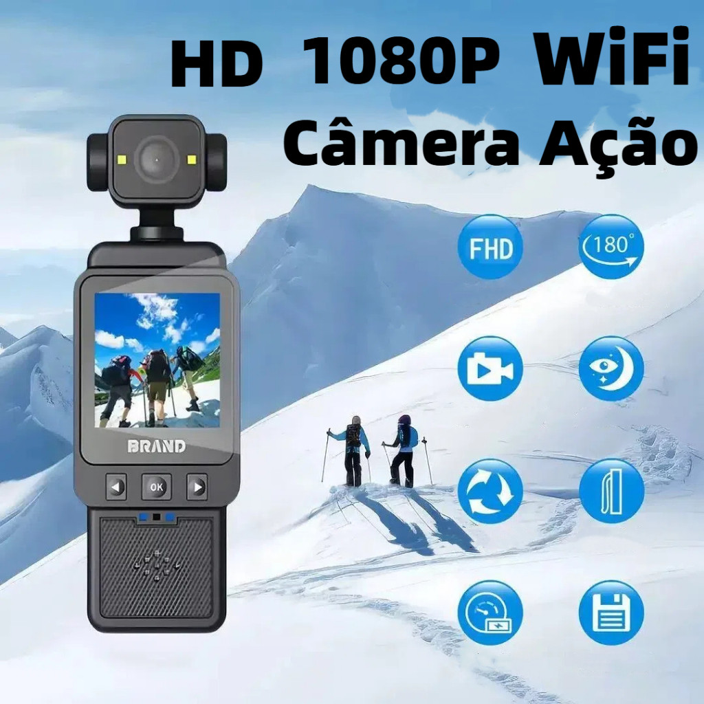 Câmera Ação Hd 1.3 Tela Lcd Pocket Wifi 270º Camera Gravador Giratório De Vídeo Fotográfico Esportivo Vlog LAY DV01