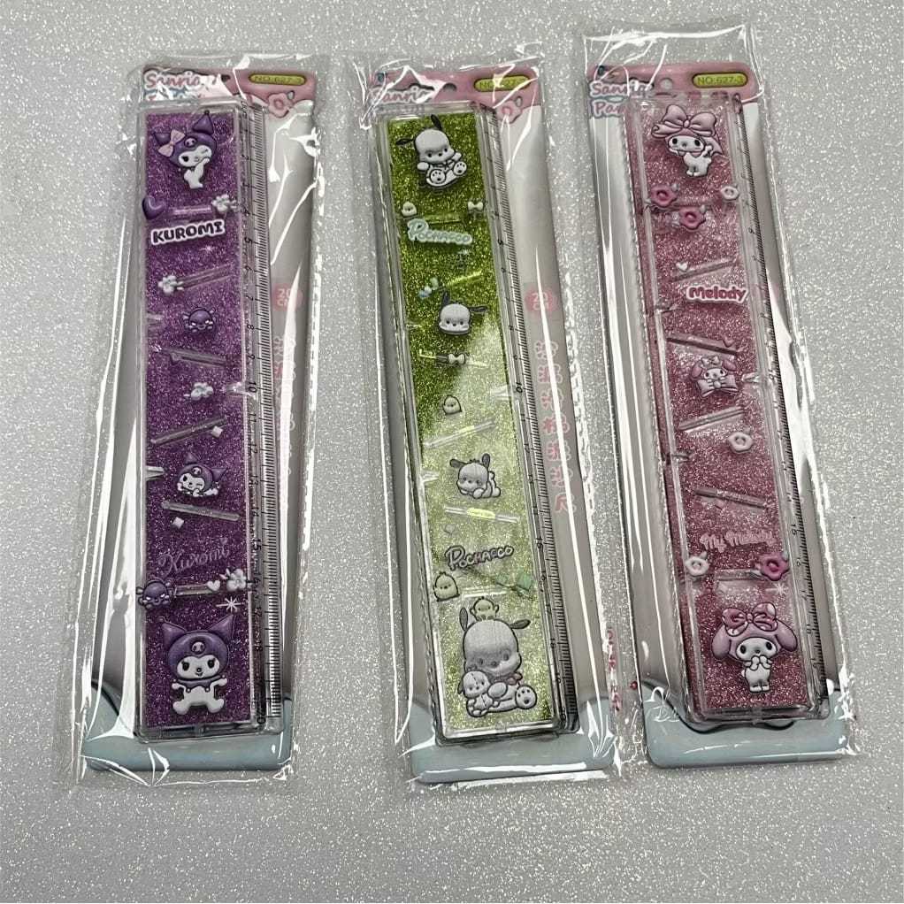Régua 20cm Kawaii Kuromi Melody com Glitter Escolar Papelaria