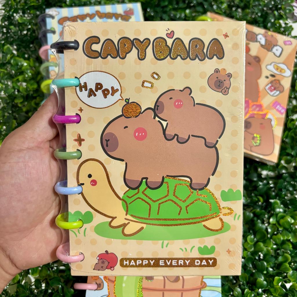 Caderno inteligente 7 Disco Capivara Capybara Kawaii Glitter Capa Dura volta as aulas Escolar