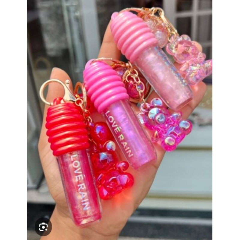 Gloss Labial Glitter Efeito Espelhado Hidratante Brilho Intenso Com Chaveiro Ursinho Design Kawaii