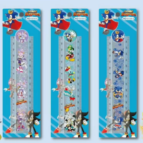 Régua Sonic dobrável com água e glitter brilho transparente 15 ou 30cm / PAPELARIA FOFA KAWAII