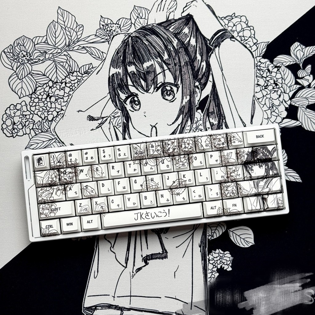 JK girl Compatível Com Teclado De Eixo Magnético 75.84.68.87.98.104.108 Cherry Profile Dye-Sub PBT Keycaps Conjunto Comp