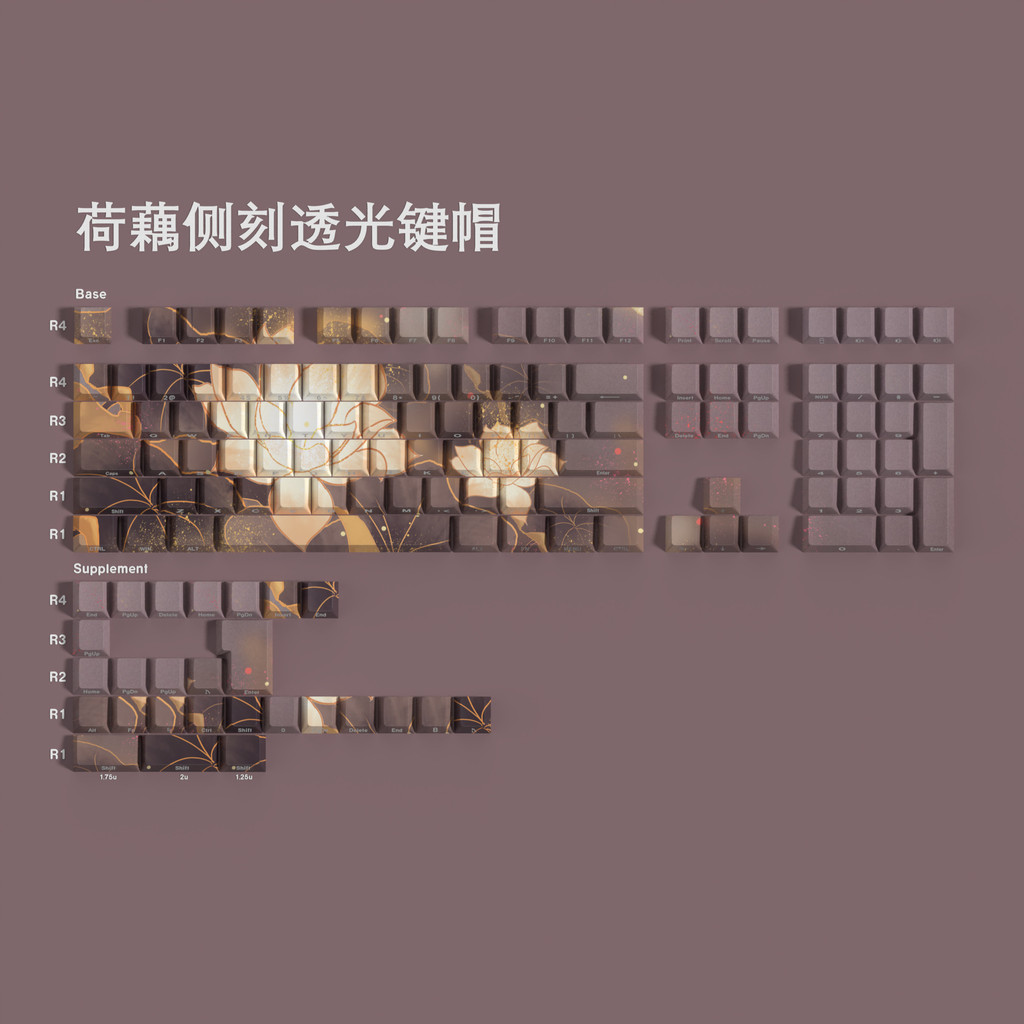 Raiz De Lótus Shine-Through Double-Shot Cereja Profile PBT Keycap 134 Teclas