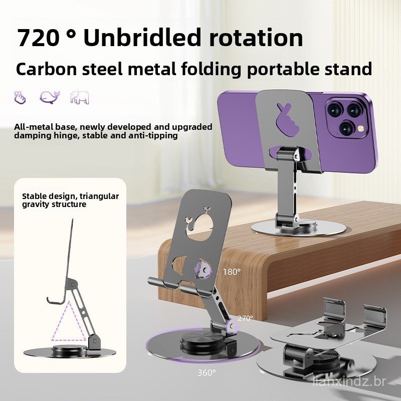 Suporte De Mesa Para Telefone E Tablet Totalmente Metálico Com Rotação De 360 Graus