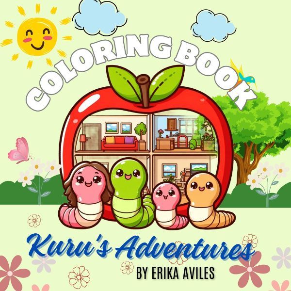 Coloring book: The Adventures of Kuru the Playful Worm for children 4 years and older