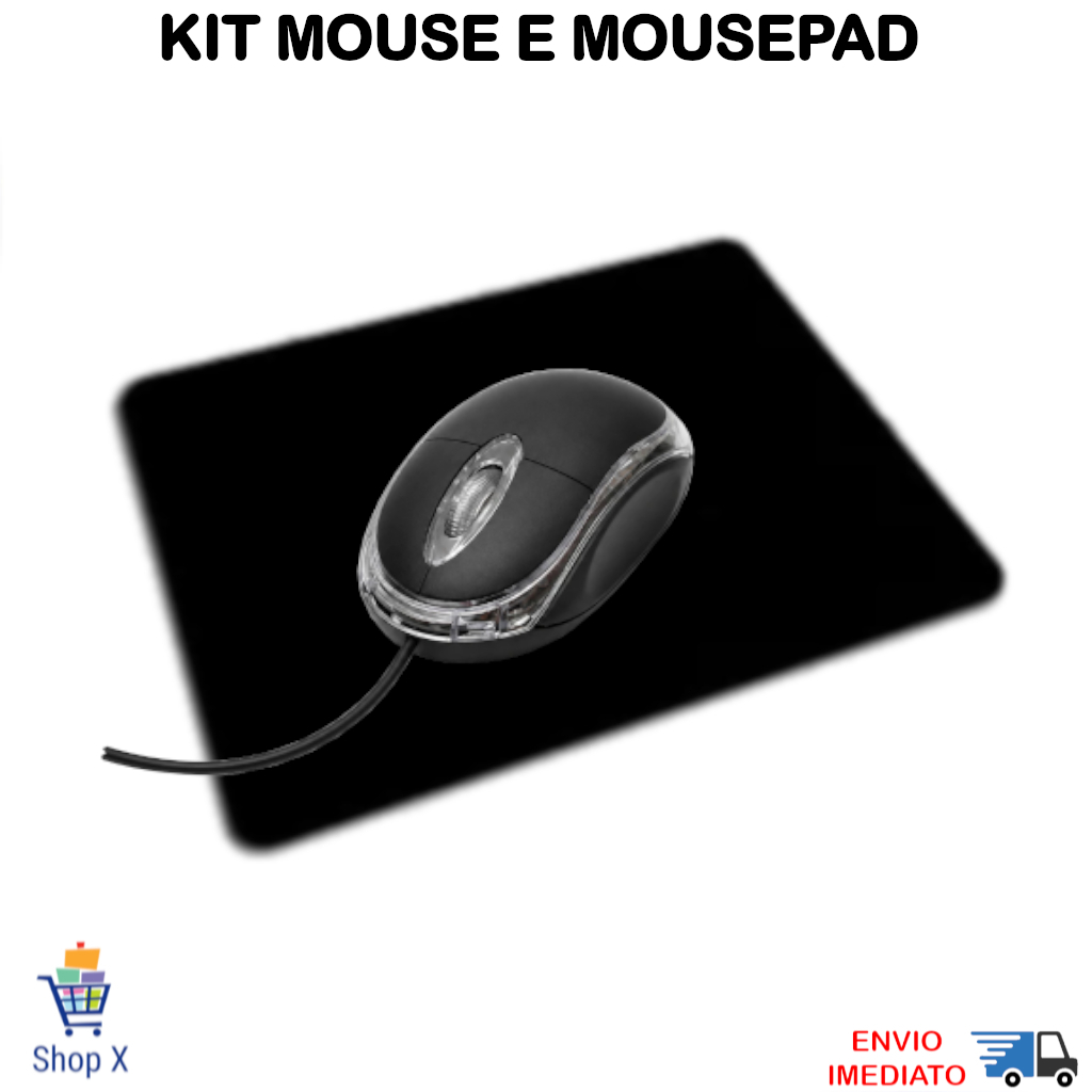 Kit Mouse USB mais Mousepad Mouse Design Ergonômico 1200 DPI Ajustável Alta Precisão Cabo Forte