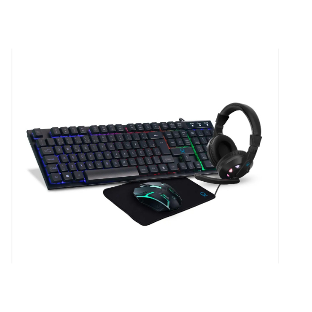 Kit Gamer OX Loot com Headset + Teclado + Mouse 1200DPI + Mousepad Preto